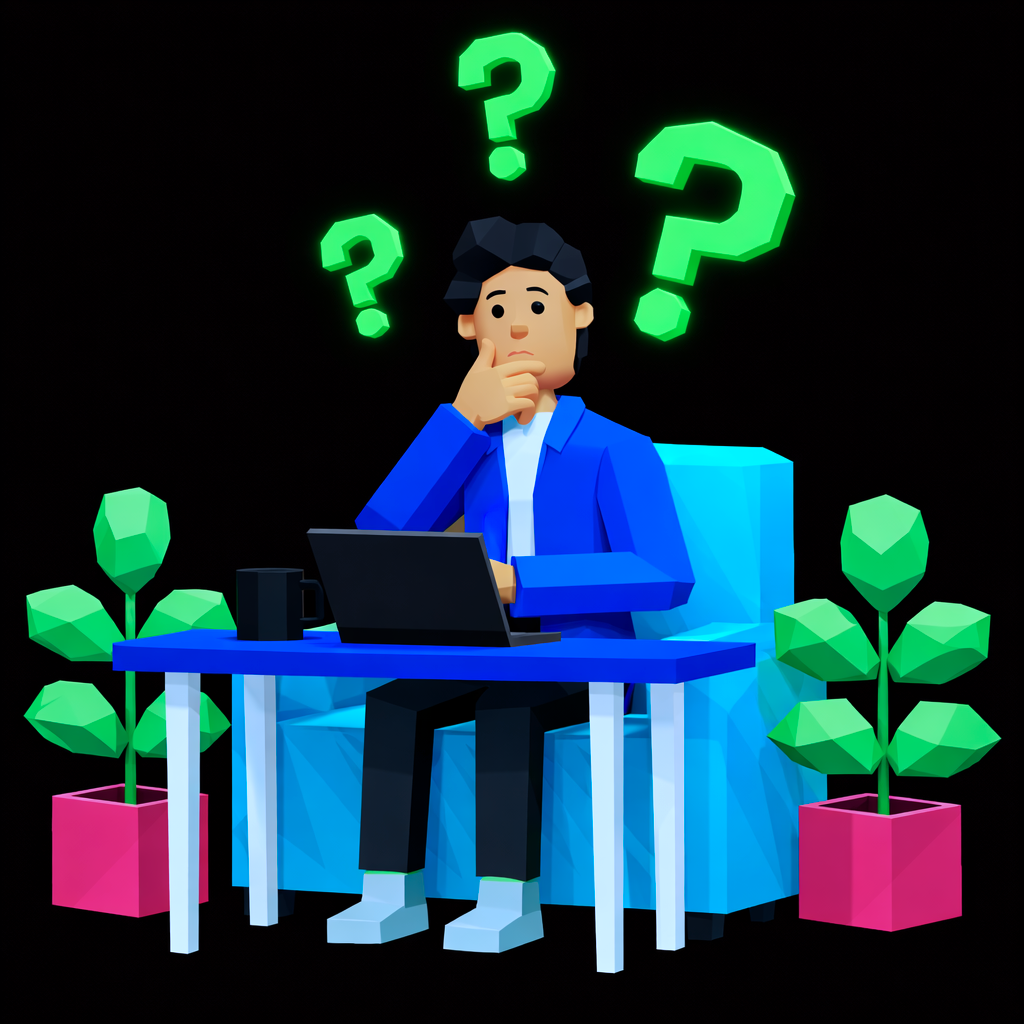 Person pondering at a computer desk.